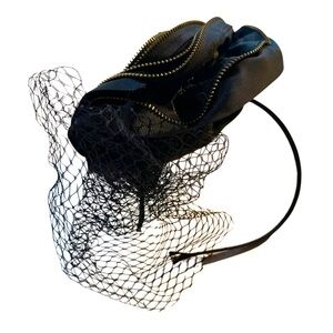 Vintage-Inspired Black Zipper Rose Fascinator Headband with Veil